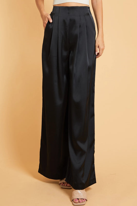 Satin High Waist Wide Leg Pants - RK Collections Boutique