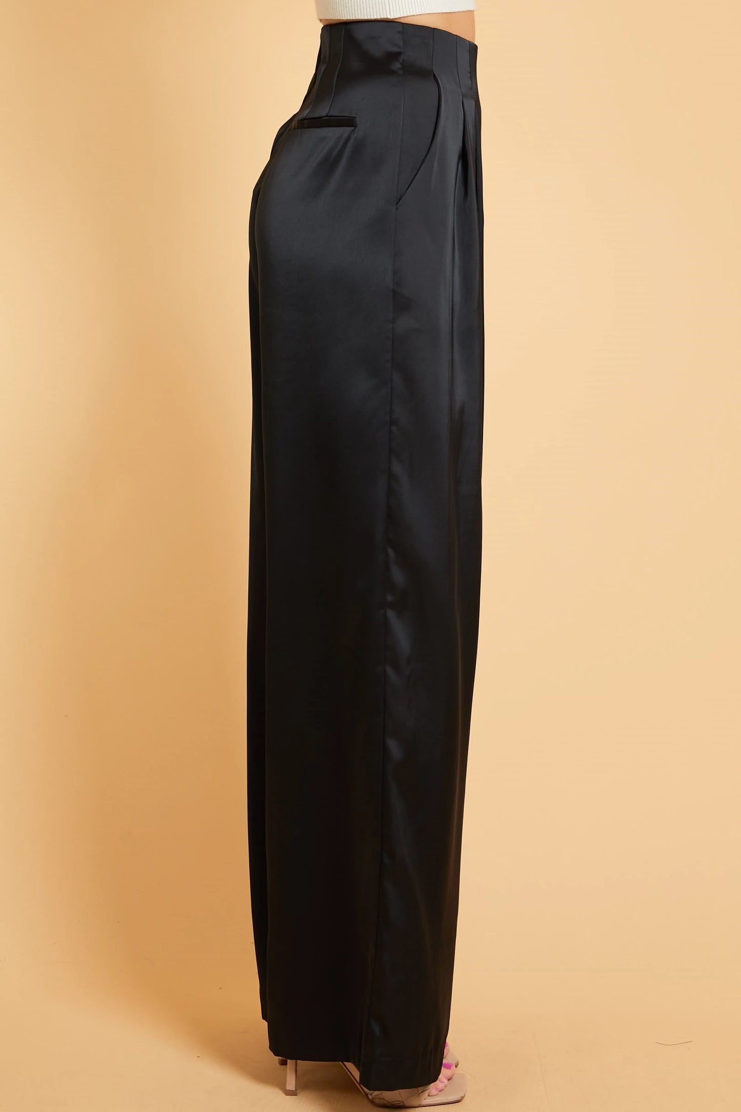 Satin High Waist Wide Leg Pants - RK Collections Boutique