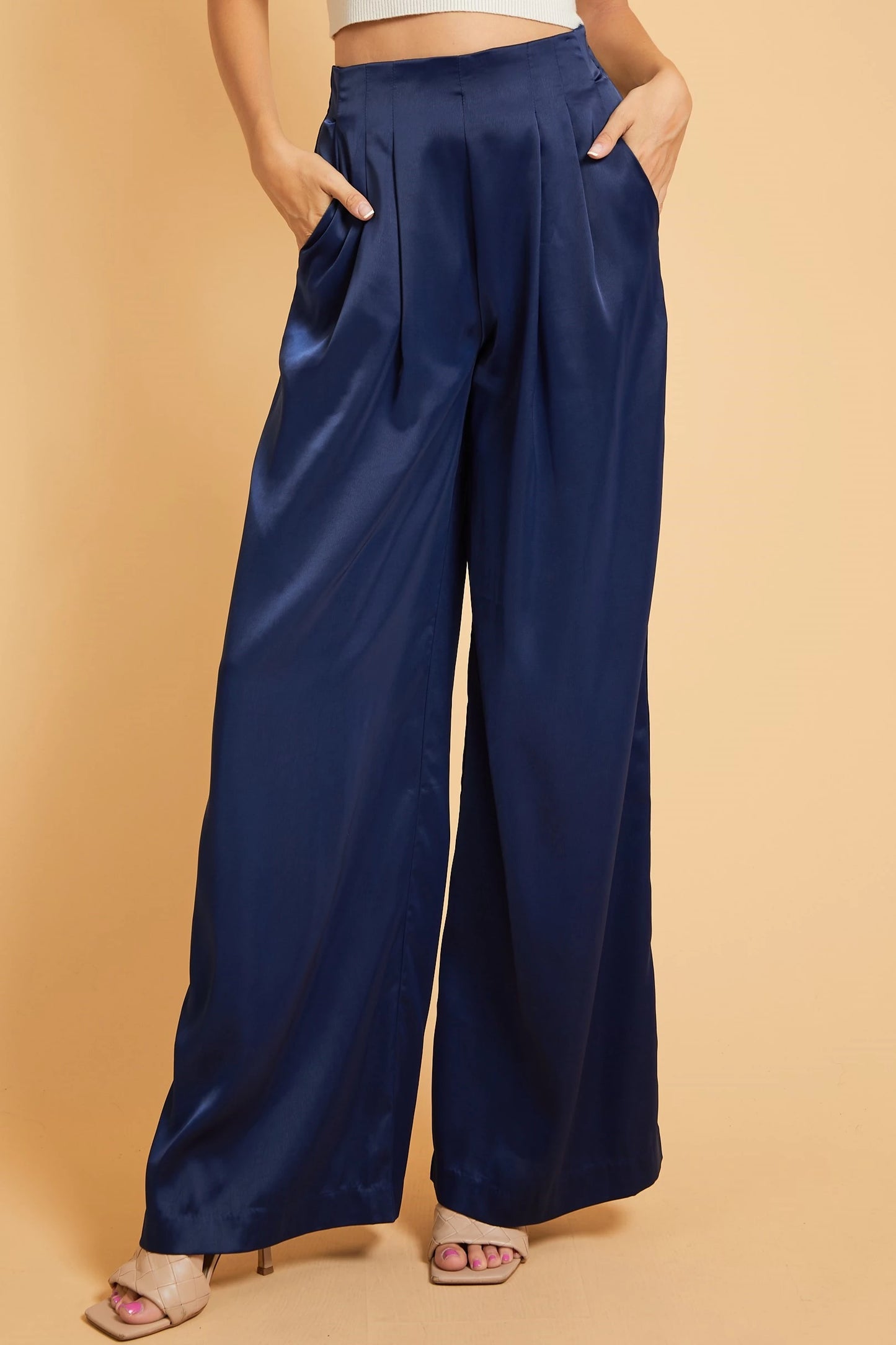 Satin High Waist Wide Leg Pants - RK Collections Boutique