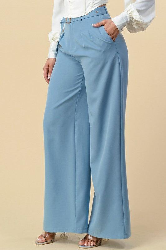 high waist wide leg belted pants - RK Collections Boutique