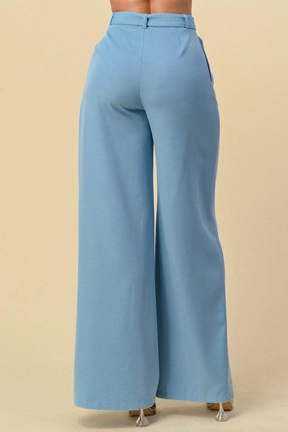 high waist wide leg belted pants - RK Collections Boutique