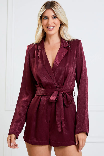 Satin Long Sleeve Romper - RK Collections Boutique