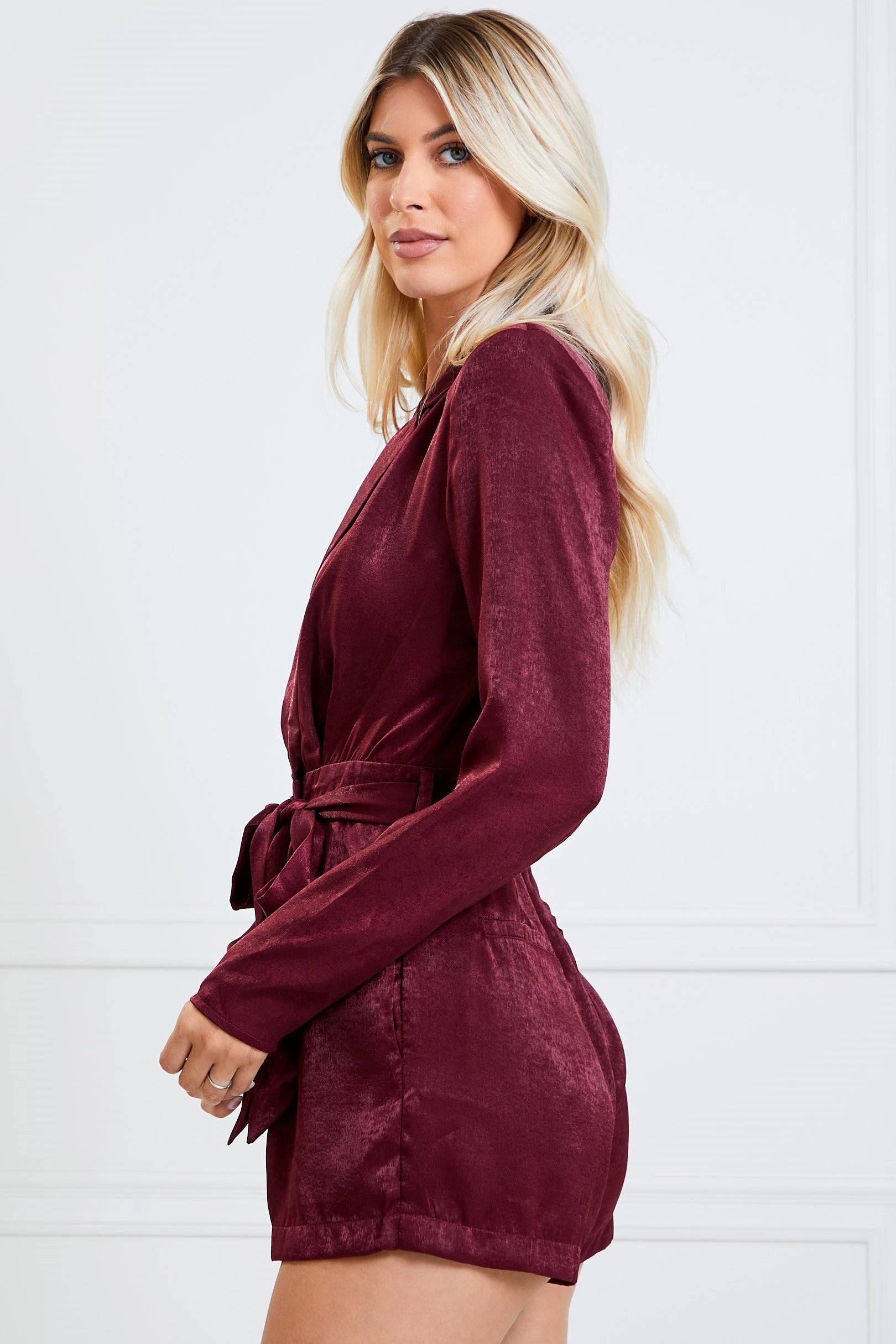 Satin Long Sleeve Romper - RK Collections Boutique