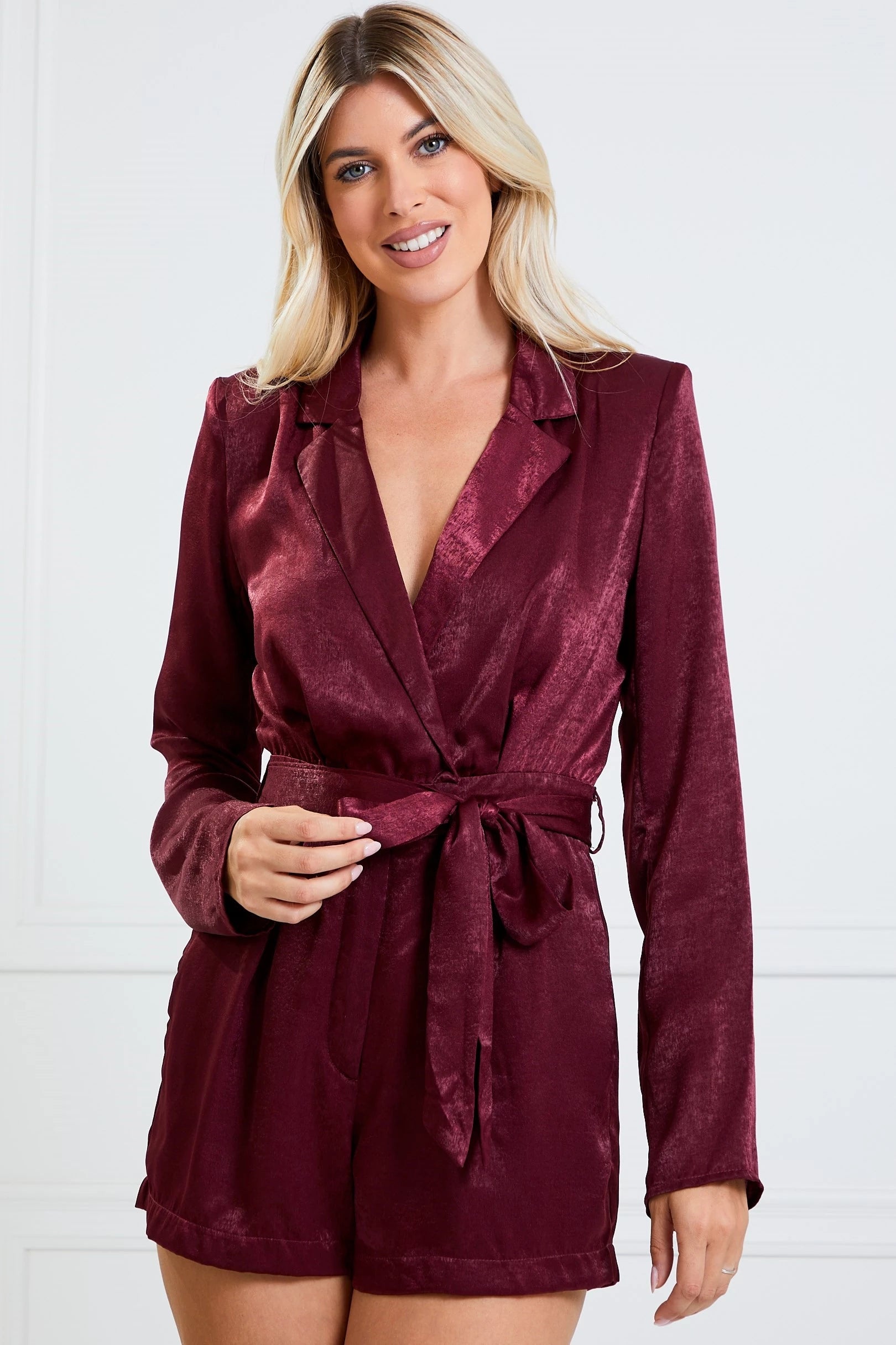 Satin Long Sleeve Romper - RK Collections Boutique