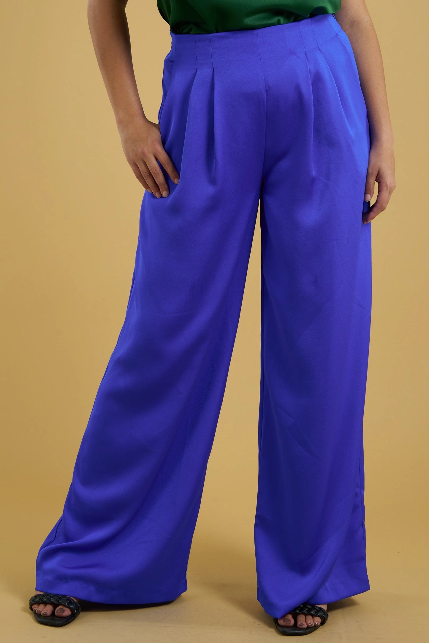 PLUS satin high waist pleated wide leg pant - RK Collections Boutique