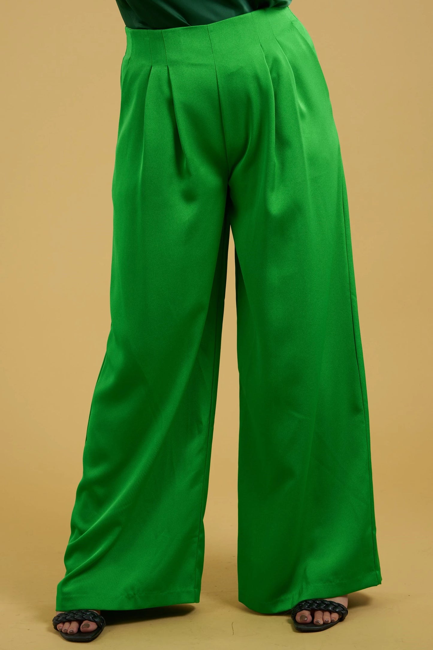 PLUS satin high waist pleated wide leg pant - RK Collections Boutique