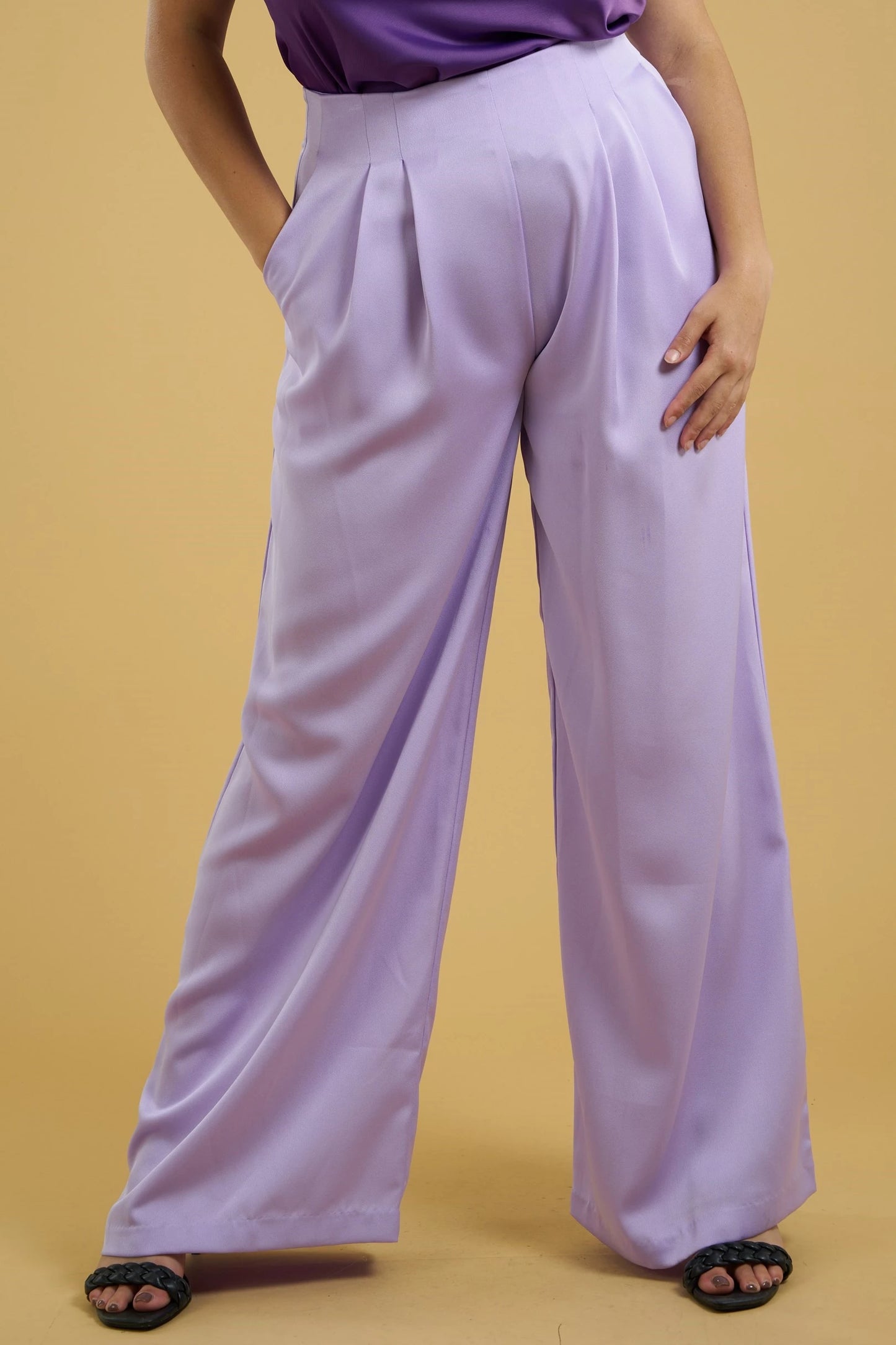 PLUS satin high waist pleated wide leg pant - RK Collections Boutique