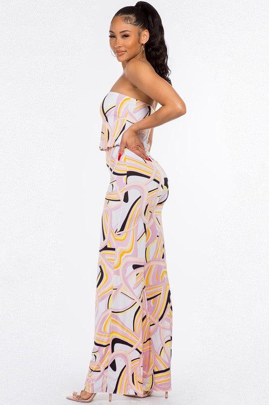 tube top print wide leg jumpsuit - RK Collections Boutique