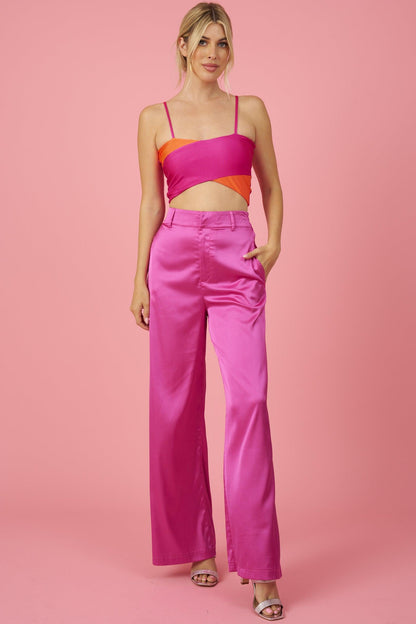 high waist satin wide leg pants - RK Collections Boutique