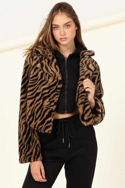 furry tiger print jacket - RK Collections Boutique