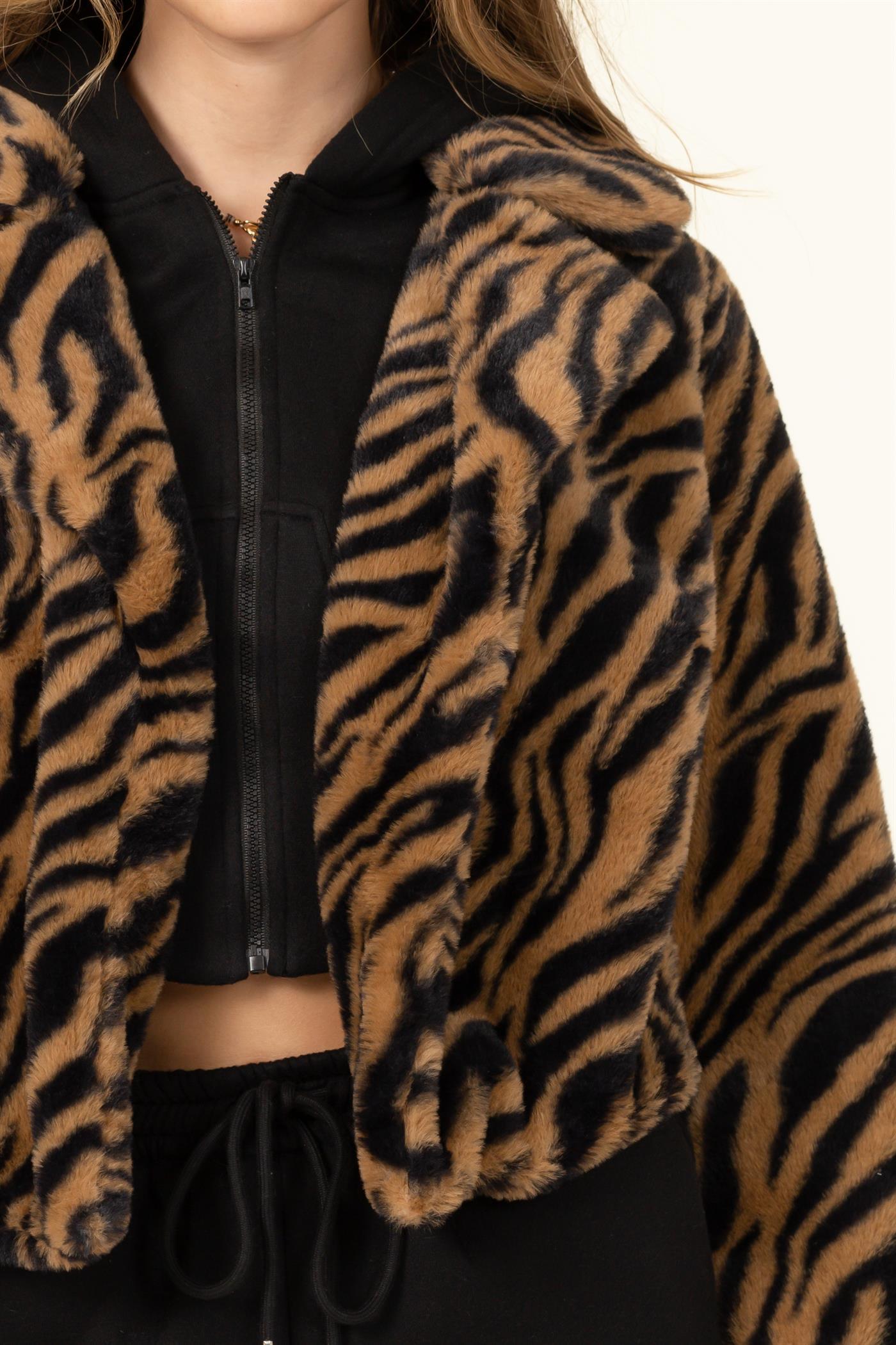 furry tiger print jacket - RK Collections Boutique