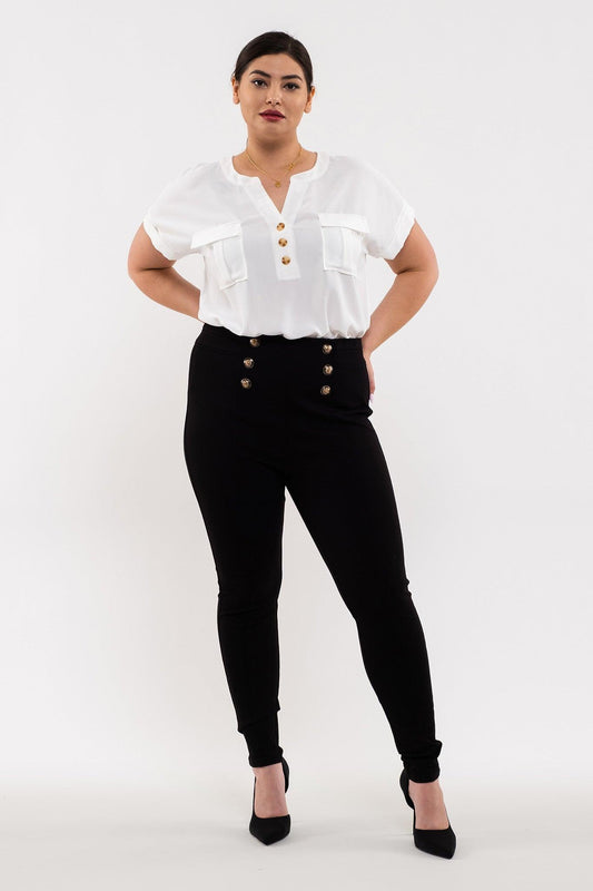 PLUS elastic waist ponte pant w/button detail - RK Collections Boutique