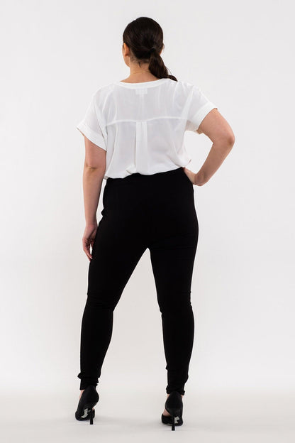 PLUS elastic waist ponte pant w/button detail - RK Collections Boutique