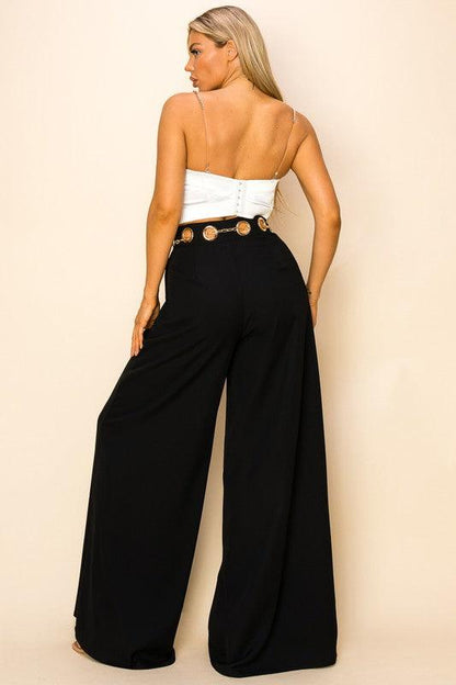 wide leg pants w/ gold chain belt - RK Collections Boutique