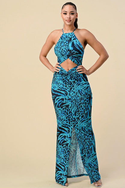 animal print sleeveless cutout maxi dress - RK Collections Boutique