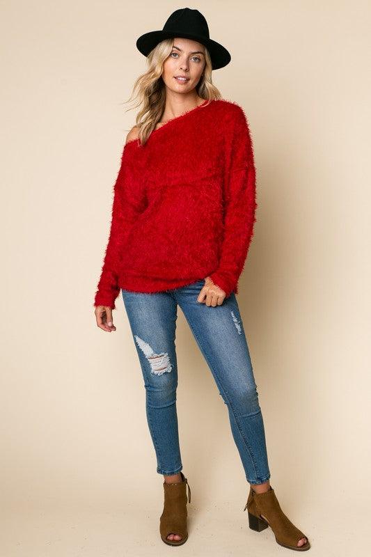 PLUS one shoulder fuzzy sweater - RK Collections Boutique