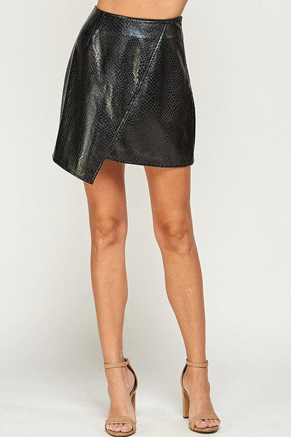 asymmetrical hem faux leather mini skirt - RK Collections Boutique