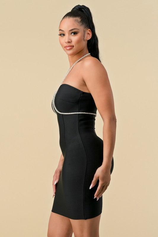 rhinestone halter bustier bandage dress - RK Collections Boutique