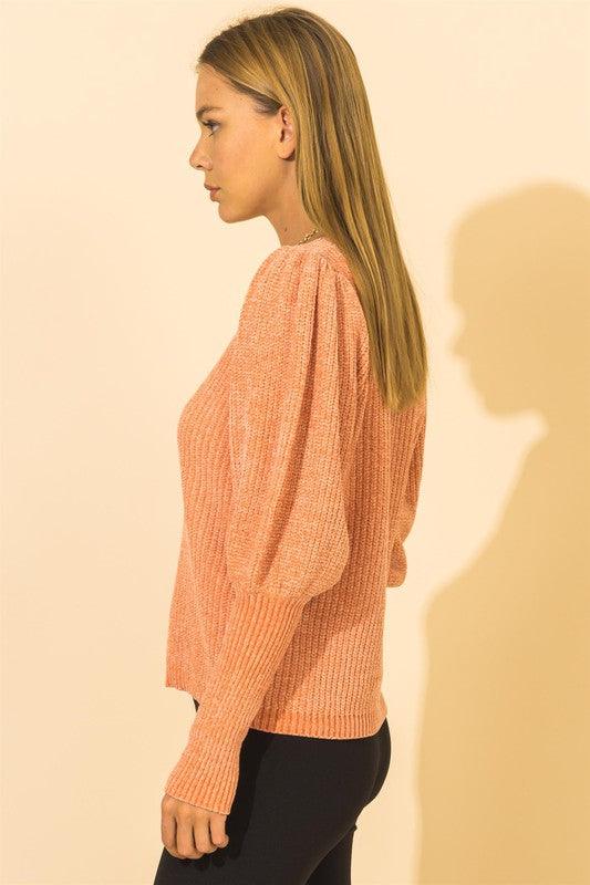 balloon sleeve chenille sweater - RK Collections Boutique