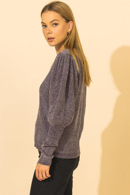 balloon sleeve chenille sweater - RK Collections Boutique