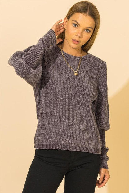 balloon sleeve chenille sweater - RK Collections Boutique