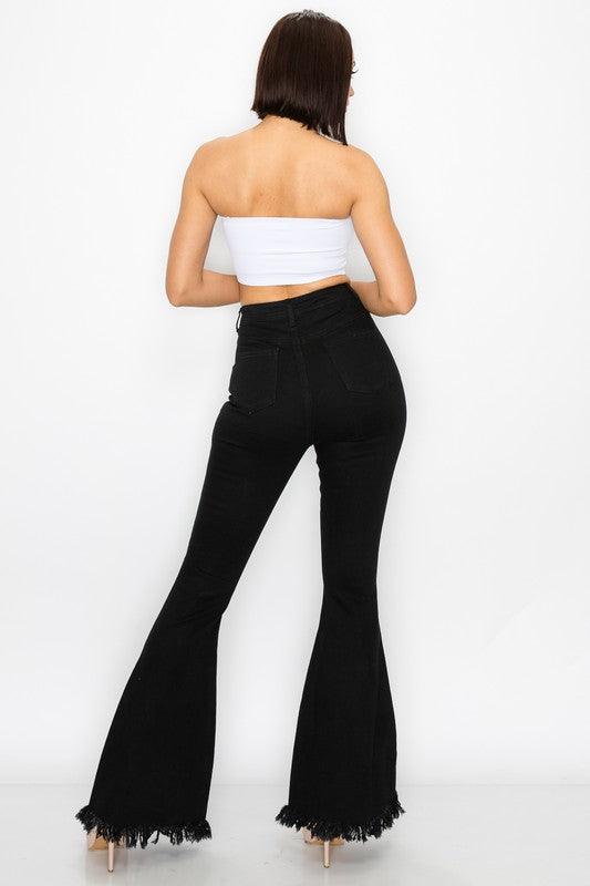 ripped knees high waist stretch bell bottom jeans BC012-Jeans-Lover Brand-RK Collections Boutique