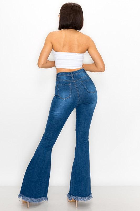 ripped knees high waist stretch bell bottom jeans BC-013-Jeans-Lover Brand-RK Collections Boutique