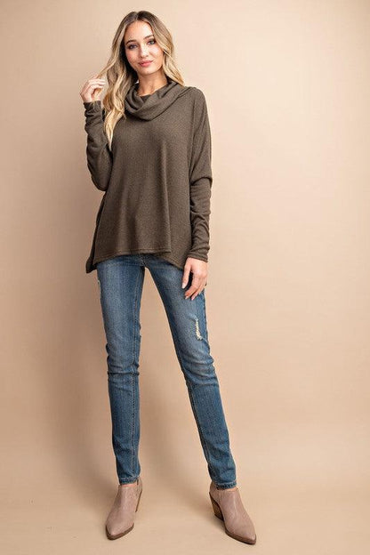 Brushed cowl neck long sleeve top-Tops-Long Sleeve-eesome-RK Collections Boutique