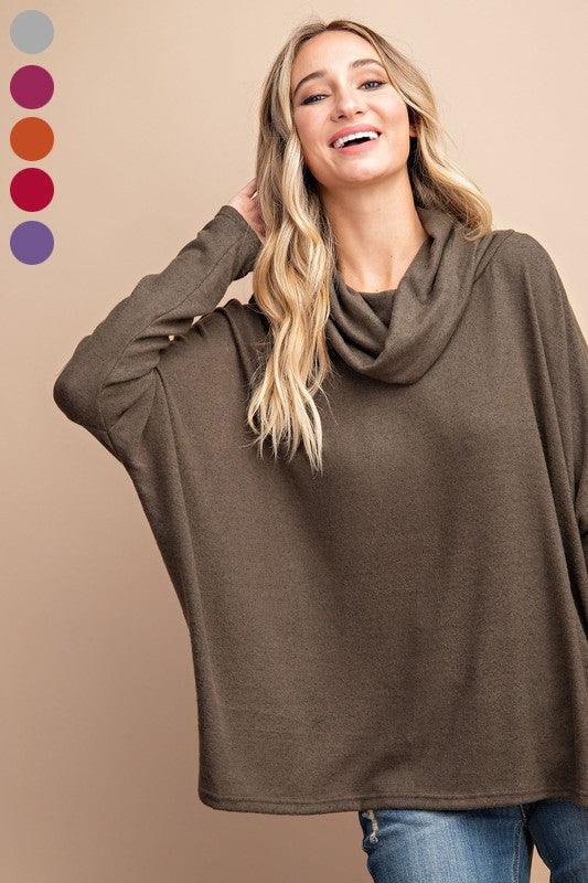 Brushed cowl neck long sleeve top-Tops-Long Sleeve-eesome-RK Collections Boutique