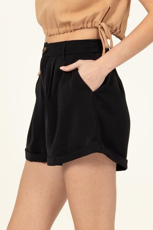 rolled hem high waist shorts - RK Collections Boutique