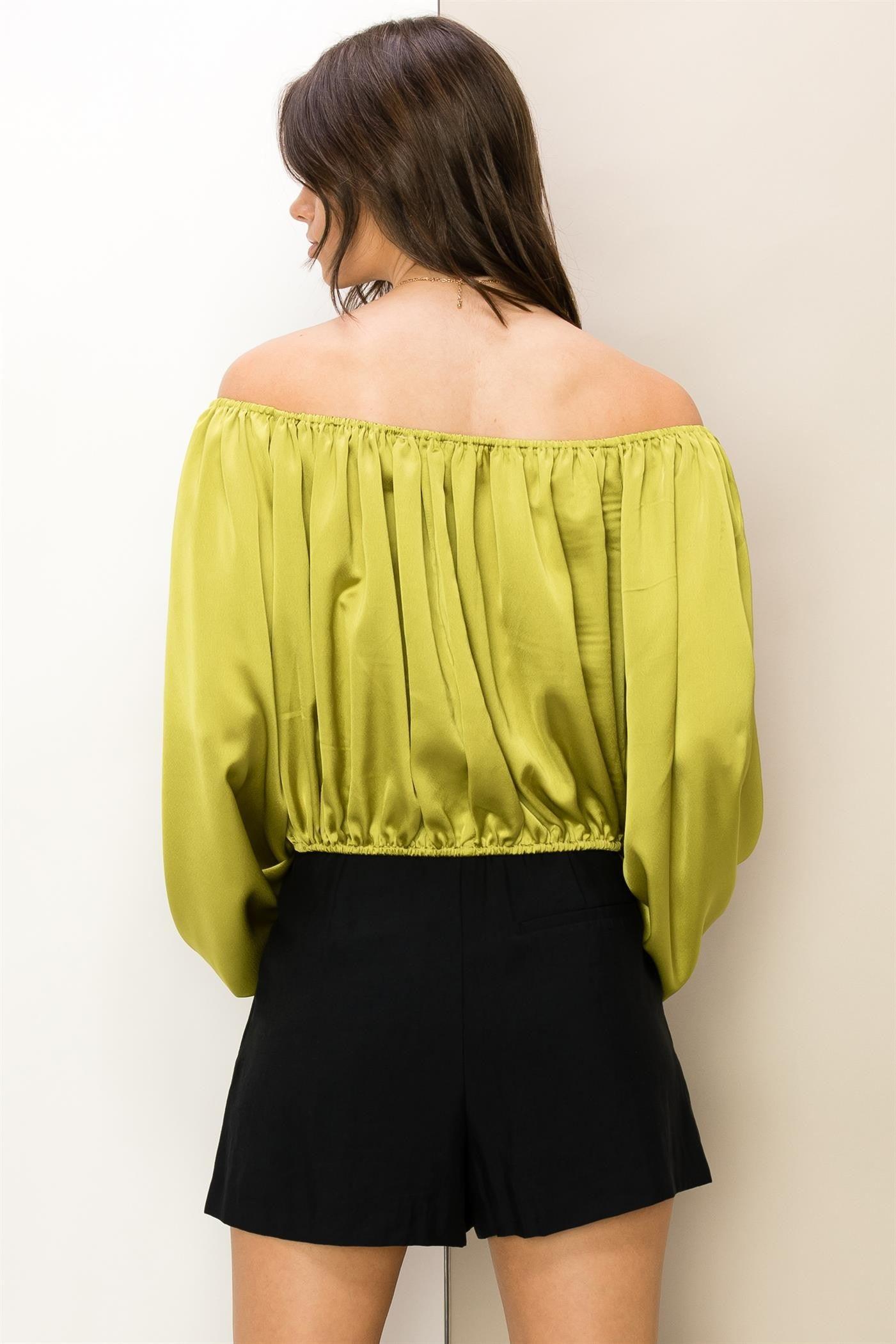 satin off the shoulder balloon sleeve top - RK Collections Boutique