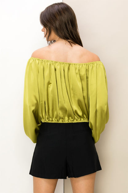 satin off the shoulder balloon sleeve top - RK Collections Boutique