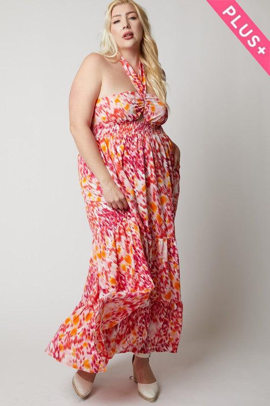 PLUS printed smocked ruffle maxi dress - RK Collections Boutique