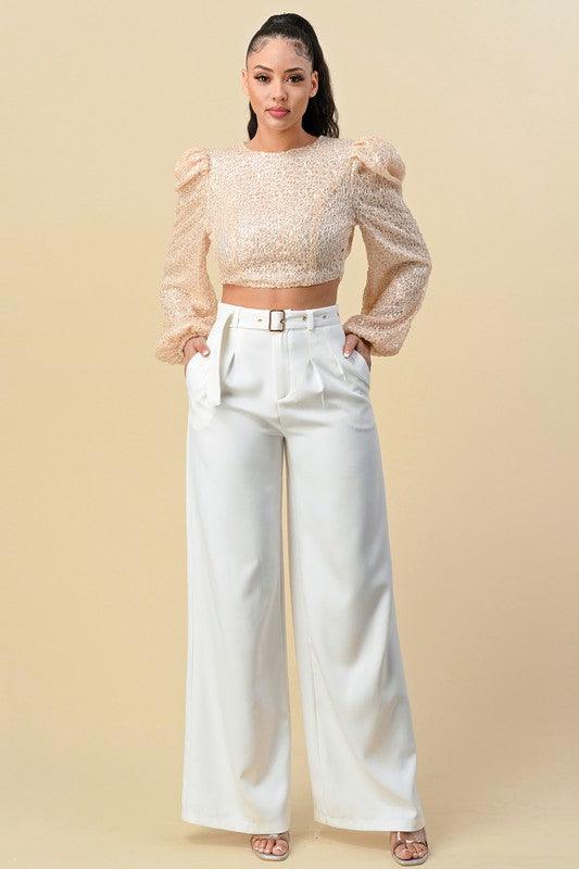 high waist wide leg belted pants - RK Collections Boutique