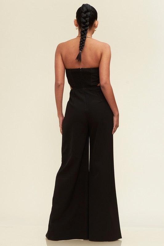 chain halter split leg cutout jumpsuit - RK Collections Boutique