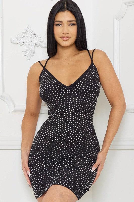 double strap open back rhinestone studded mini dress - RK Collections Boutique