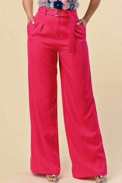 high waist wide leg belted pants - RK Collections Boutique