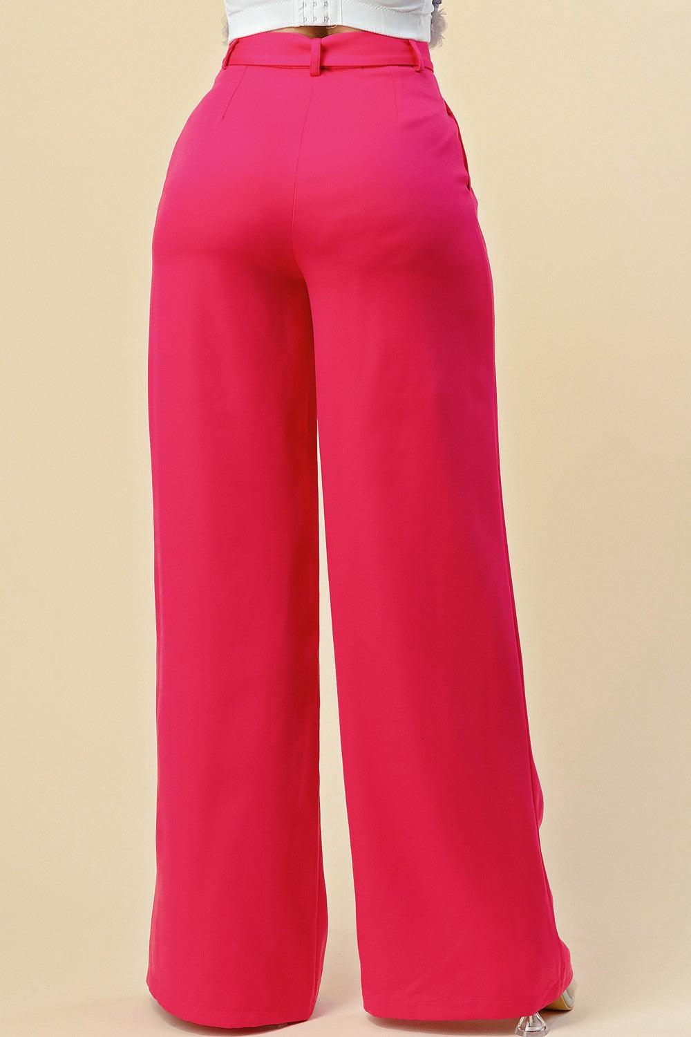 high waist wide leg belted pants - RK Collections Boutique