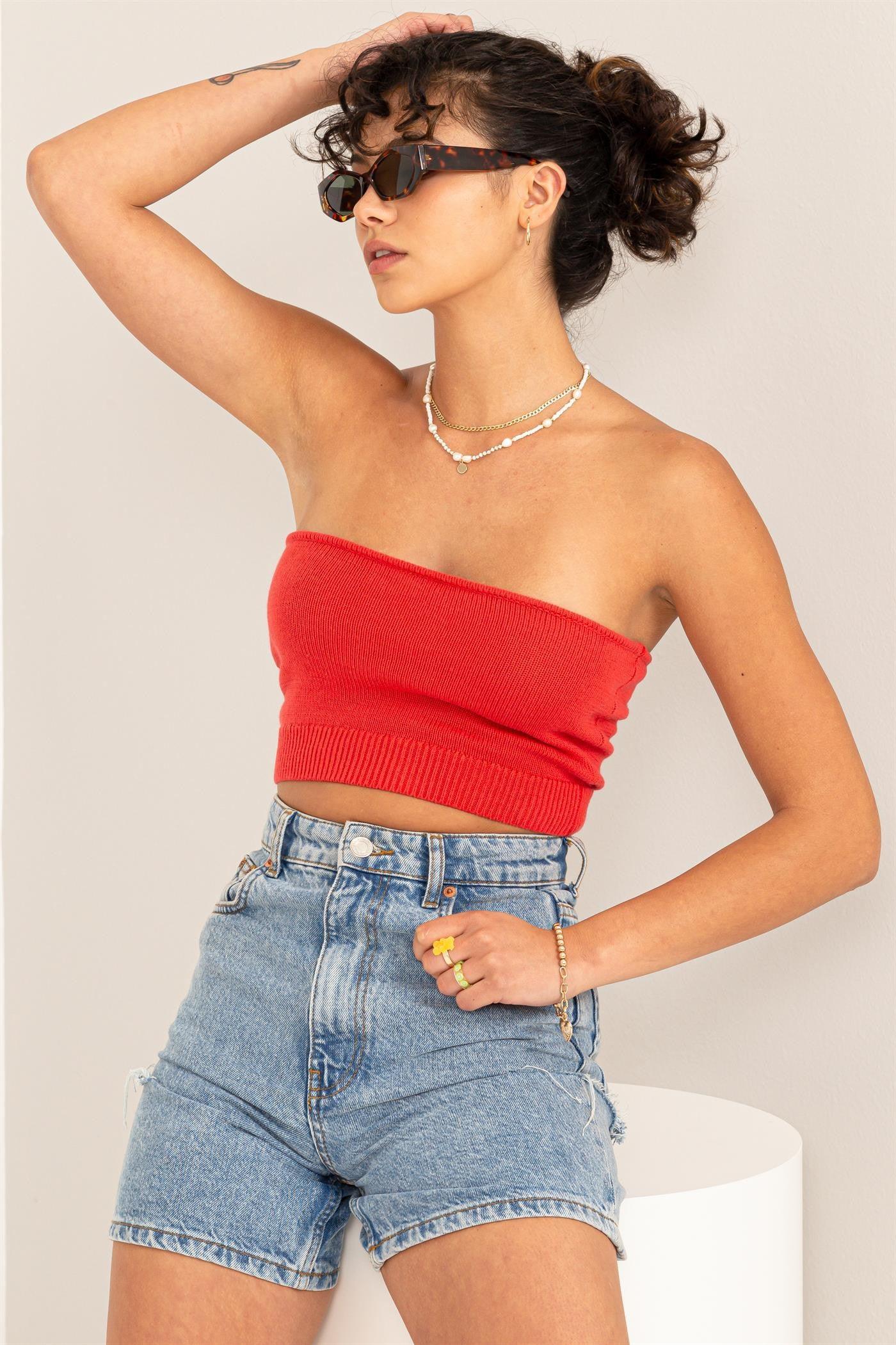 knit crop strapless top - RK Collections Boutique