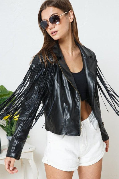 Faux Leather Moto Fringe Jacket - RK Collections Boutique