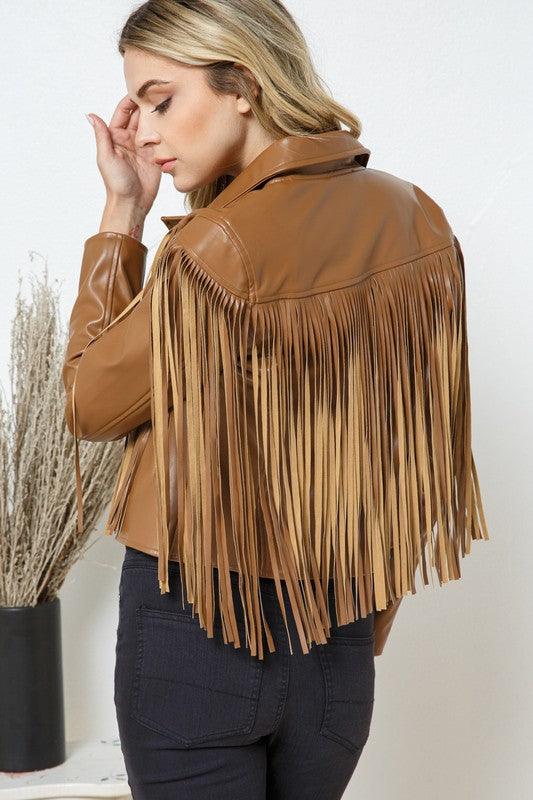 Faux Leather Moto Fringe Jacket - RK Collections Boutique