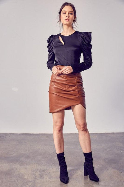 faux leather ruched skirt-Skirts-Do & Be-RK Collections Boutique