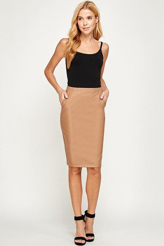 Faux Leather Stretch Pencil Skirt - RK Collections Boutique