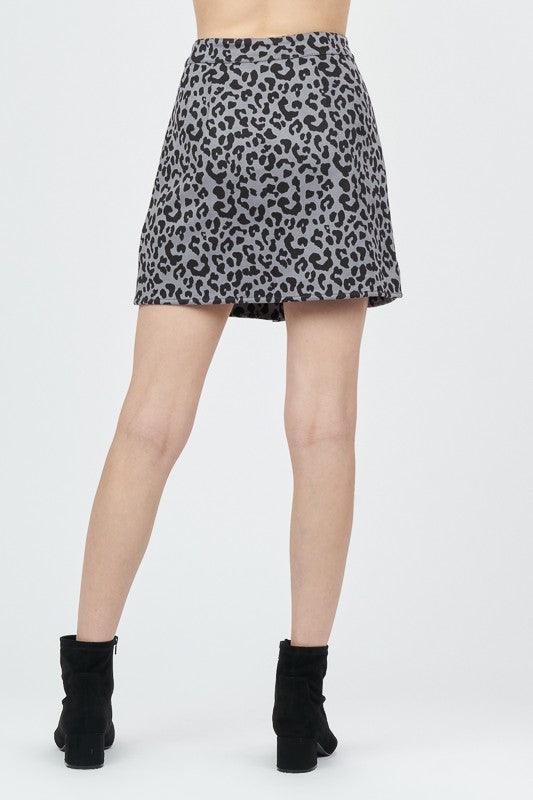 Faux suede leopard button down skirt-Skirts-Very J-RK Collections Boutique