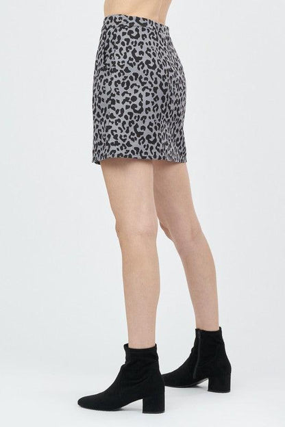 Faux suede leopard button down skirt-Skirts-Very J-RK Collections Boutique