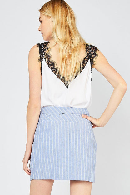 faux wrap pinstripe skirt-Skirts-Entro-RK Collections Boutique