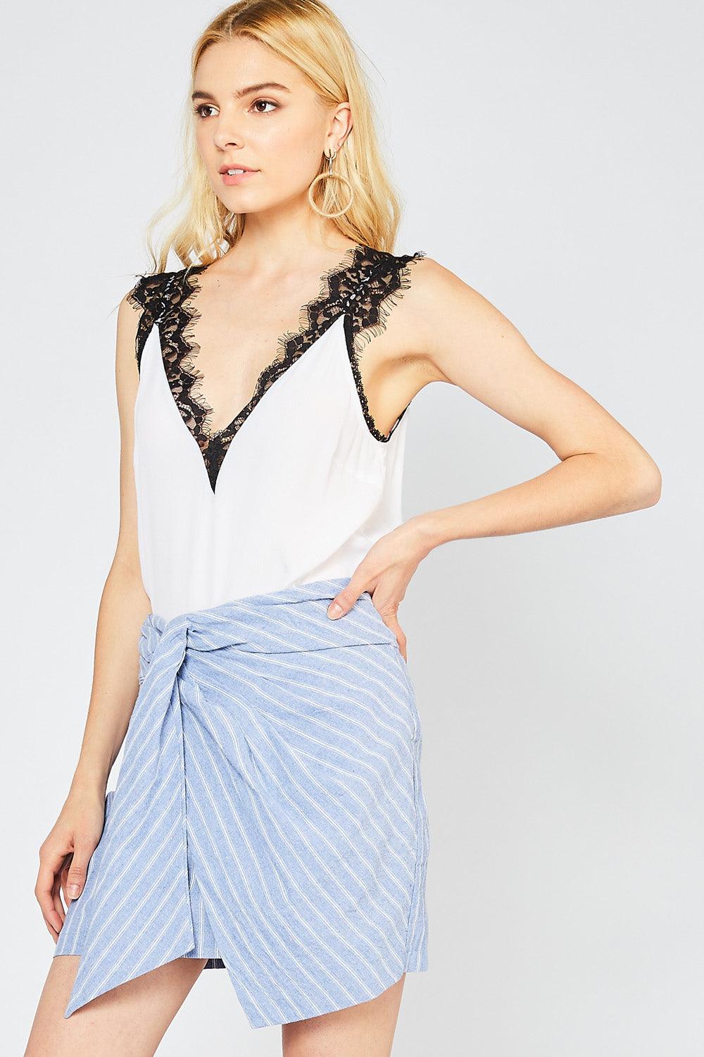 faux wrap pinstripe skirt-Skirts-Entro-RK Collections Boutique