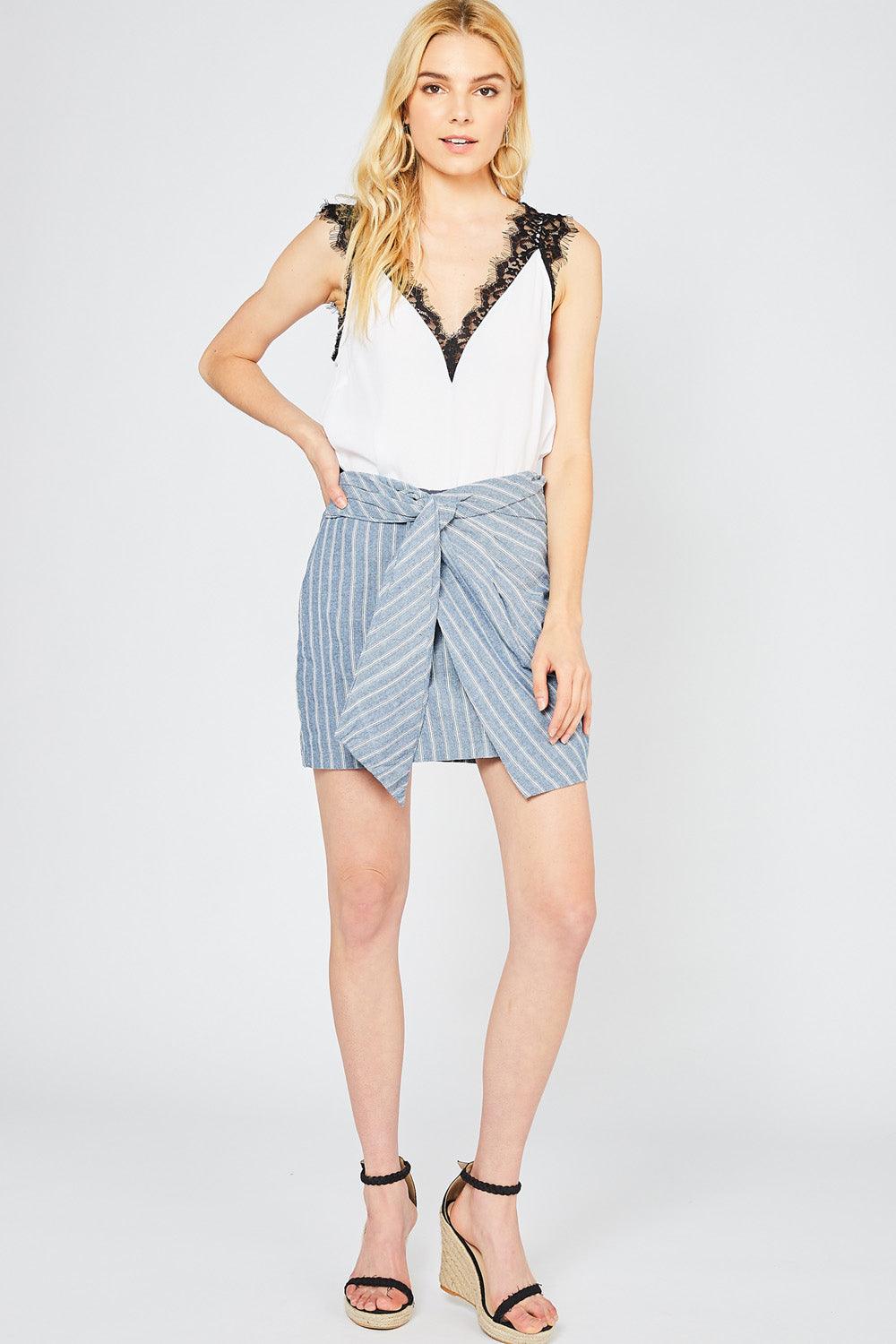 faux wrap pinstripe skirt-Skirts-Entro-RK Collections Boutique