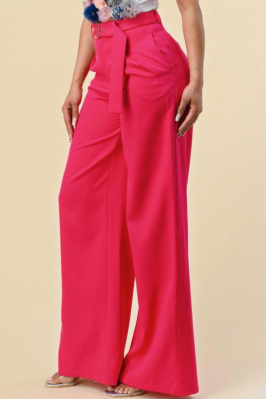 high waist wide leg belted pants - RK Collections Boutique