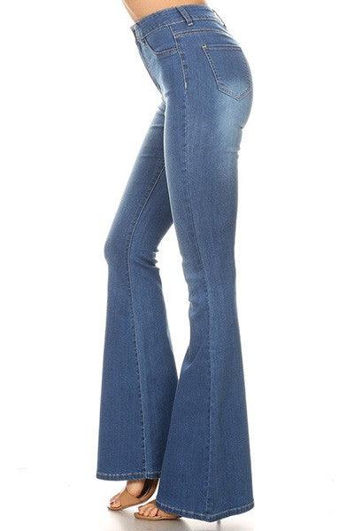 high waist stretch bell bottom jean with exposed buttons-Jeans-JC & JQ-RK Collections Boutique